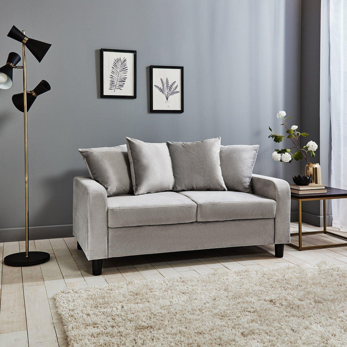 OUTLET - Tracy 2 Seater Sofa - Grey Velvet with Black Legs