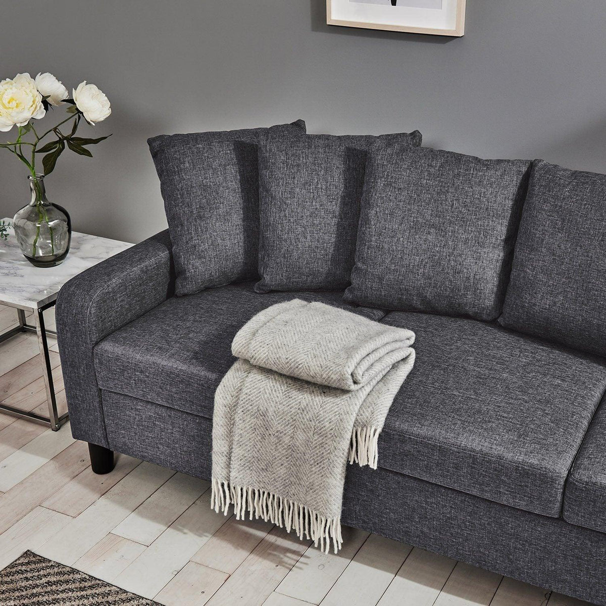 OUTLET - Tracy 3 Seater Sofa - Grey Linen with Black Legs