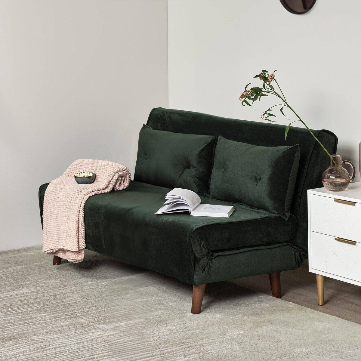 OUTLET - Una 2 Seater Double Sofa Bed - Green Velvet