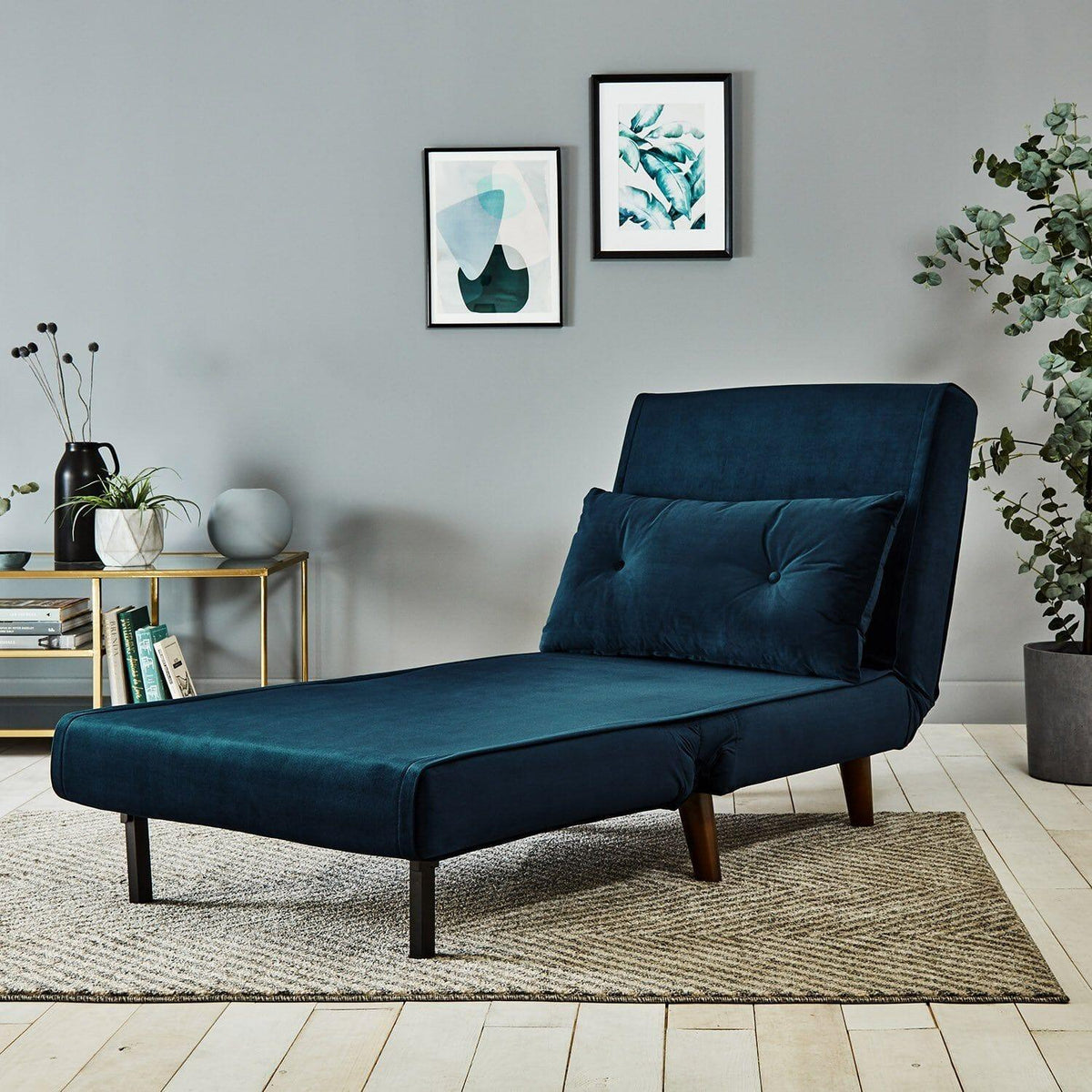 OUTLET - Una Single Sprung Sofa Bed - Blue - Velvet