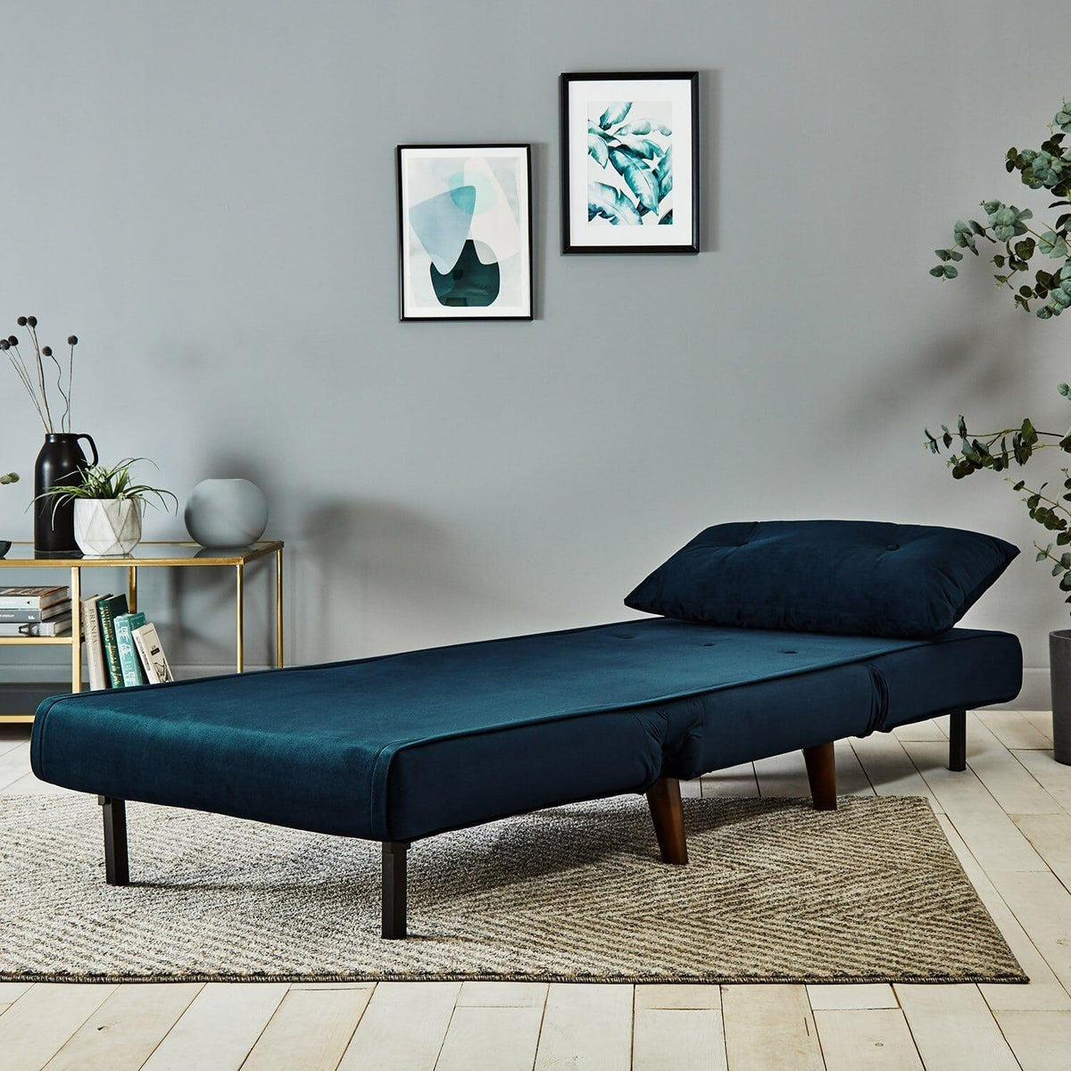 OUTLET - Una Single Sprung Sofa Bed - Blue - Velvet
