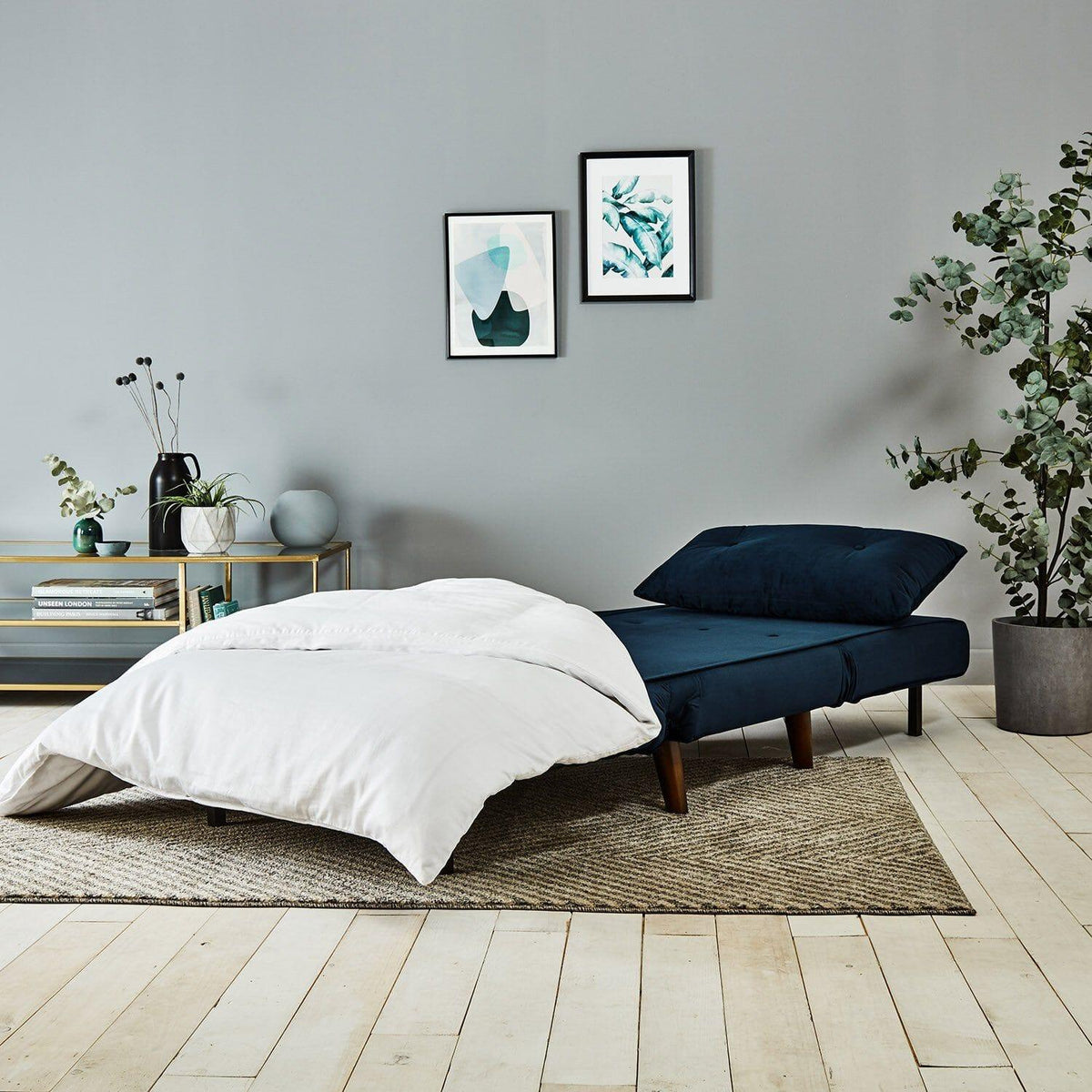 OUTLET - Una Single Sprung Sofa Bed - Blue - Velvet