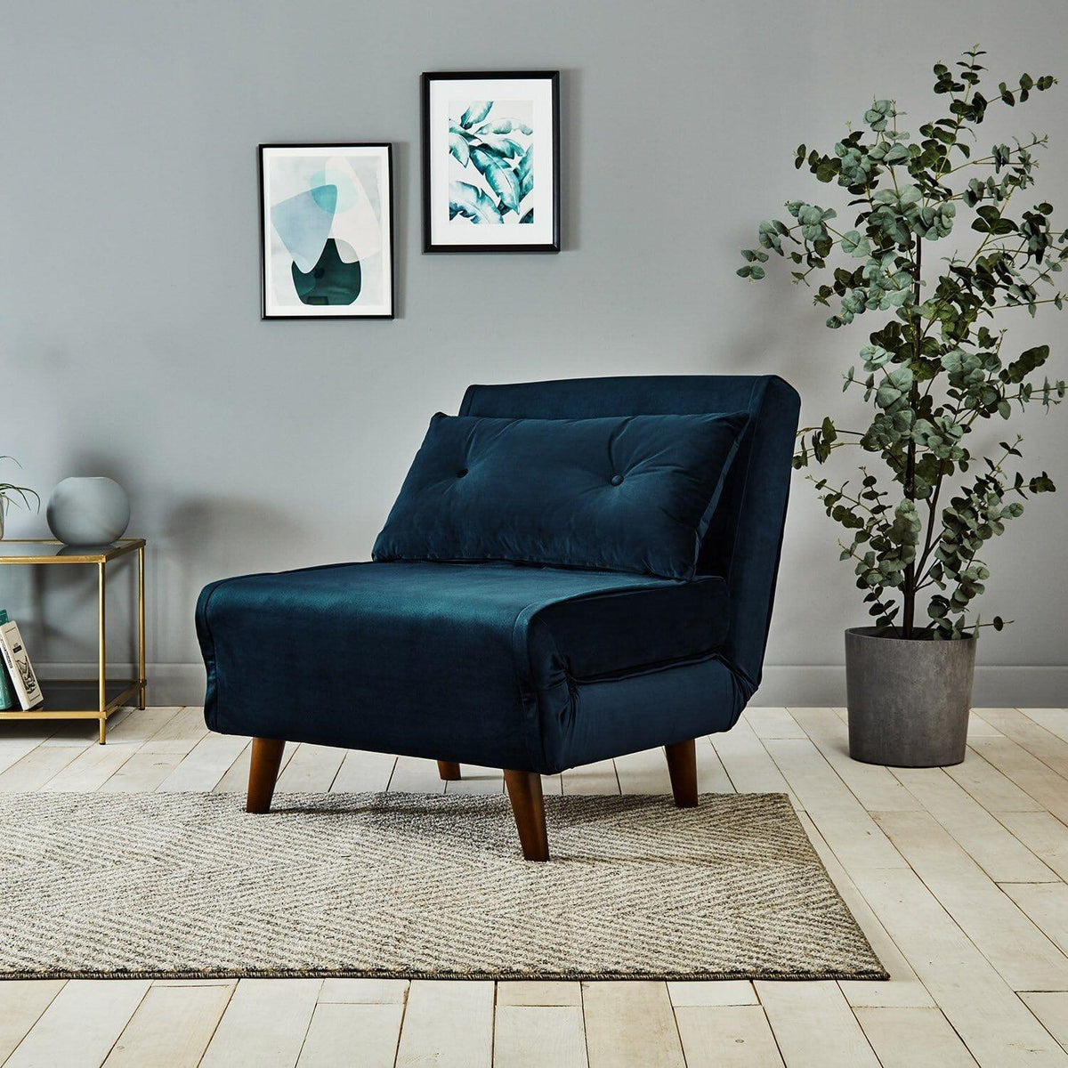 OUTLET - Una Single Sprung Sofa Bed - Blue - Velvet