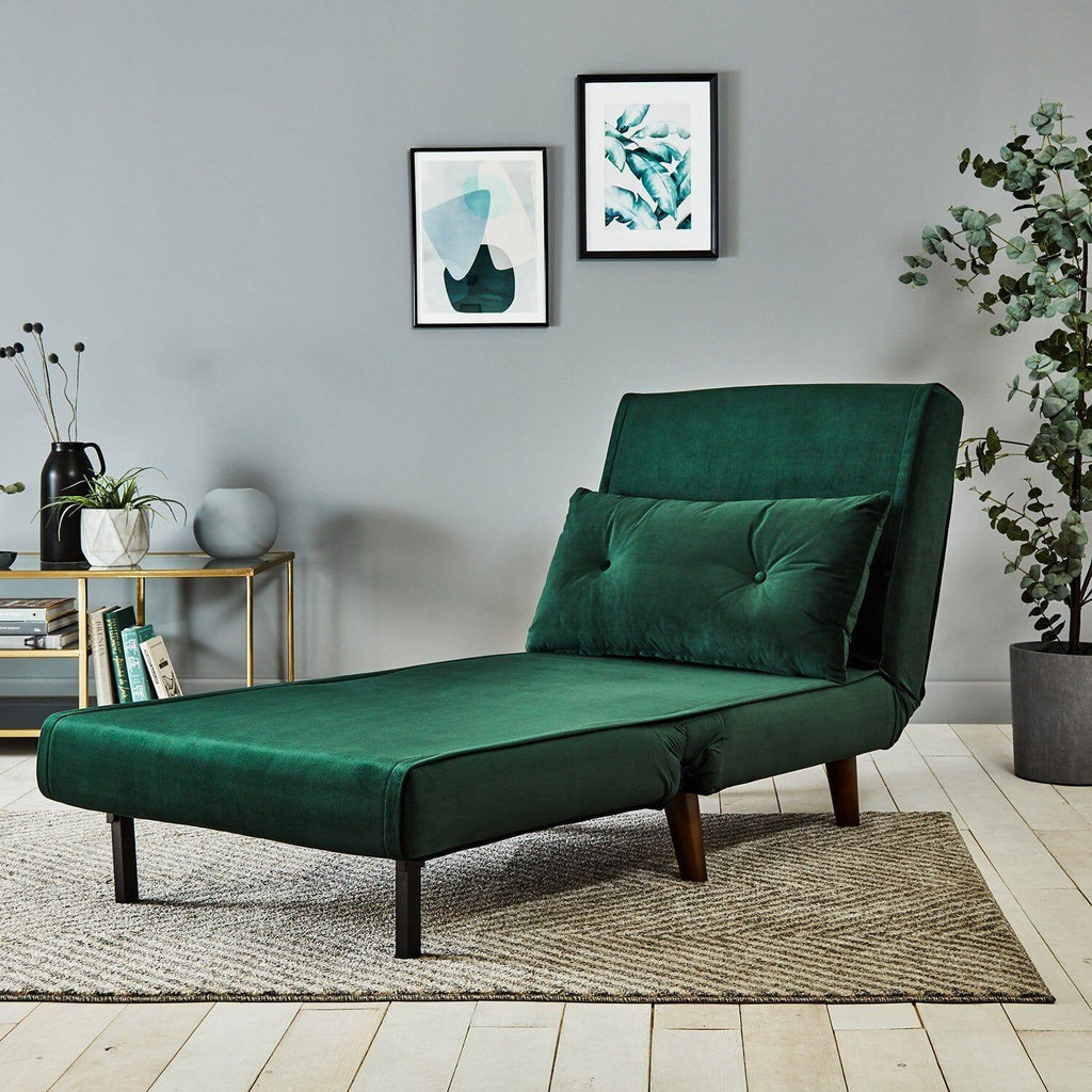 Outlet - Una Single Sofa Bed - Green - Velvet