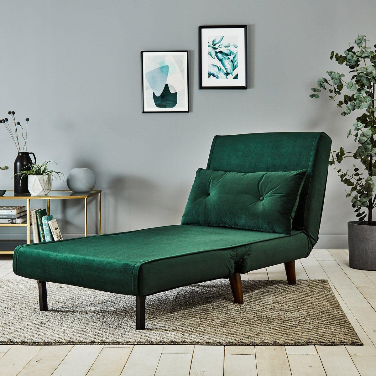 Outlet - Una Single Sofa Bed - Green - Velvet
