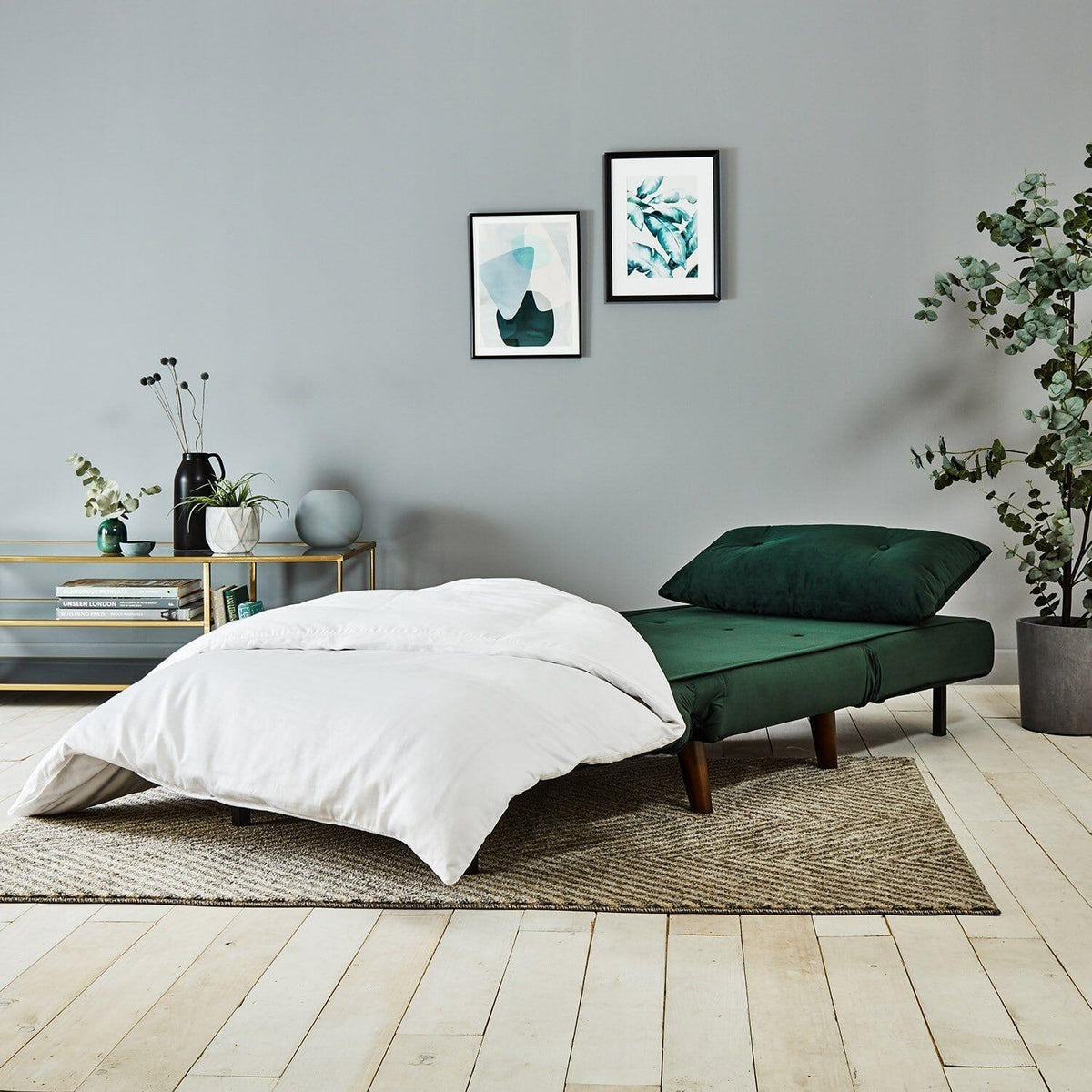 Outlet - Una Single Sofa Bed - Green - Velvet