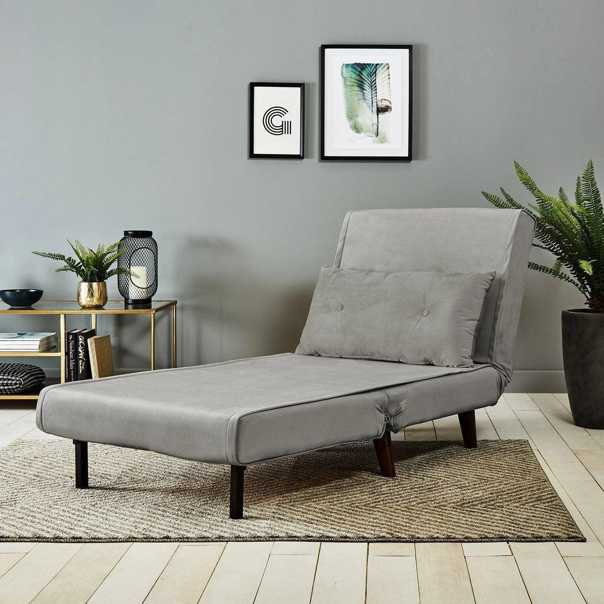 OUTLET - Una Single Sprung Sofa Bed - Grey - Velvet