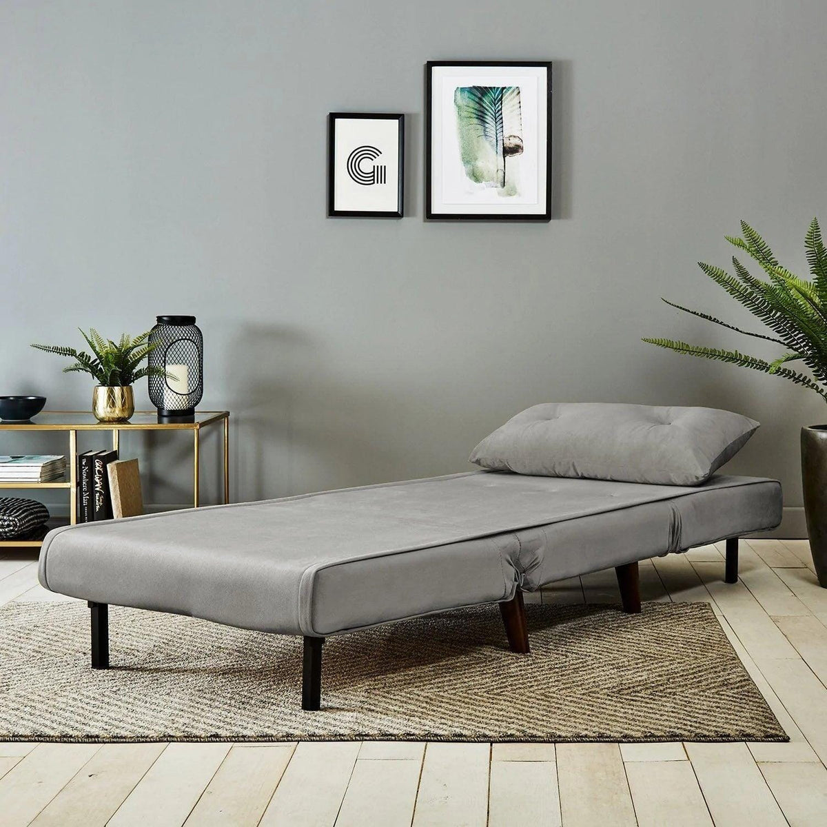 OUTLET - Una Single Sprung Sofa Bed - Grey - Velvet