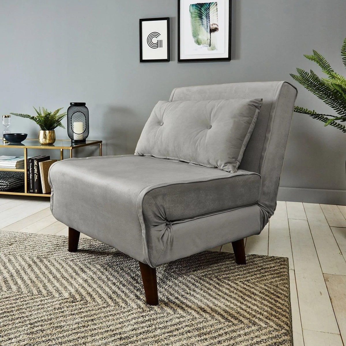 OUTLET - Una Single Sprung Sofa Bed - Grey - Velvet