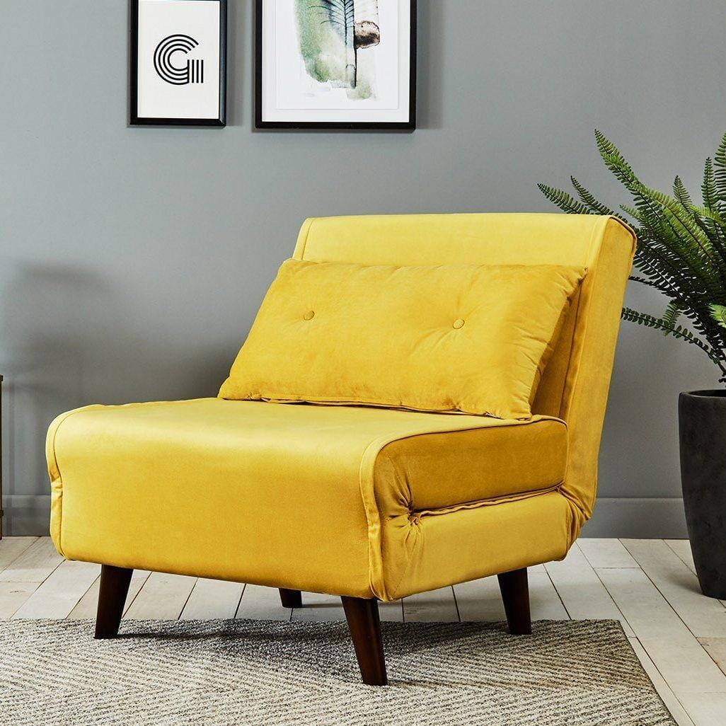 OUTLET - Una Single Sprung Sofa Bed - Mustard Yellow - Velvet