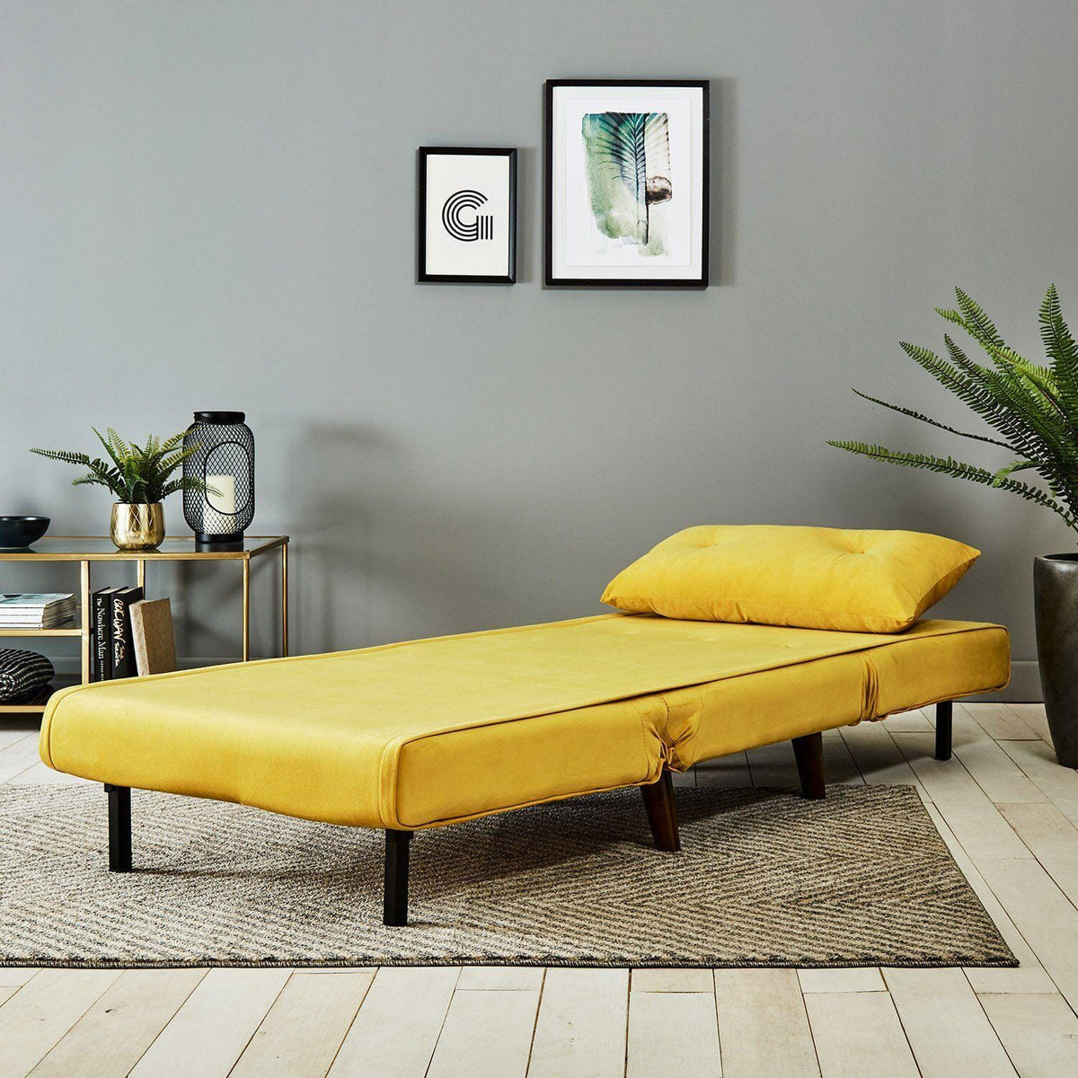 OUTLET - Una Single Sprung Sofa Bed - Mustard Yellow - Velvet