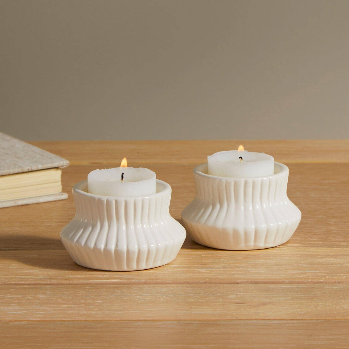 OUTLET - Kinsley 9cm Ceramic Tea Light Holder - Set of 2 - White