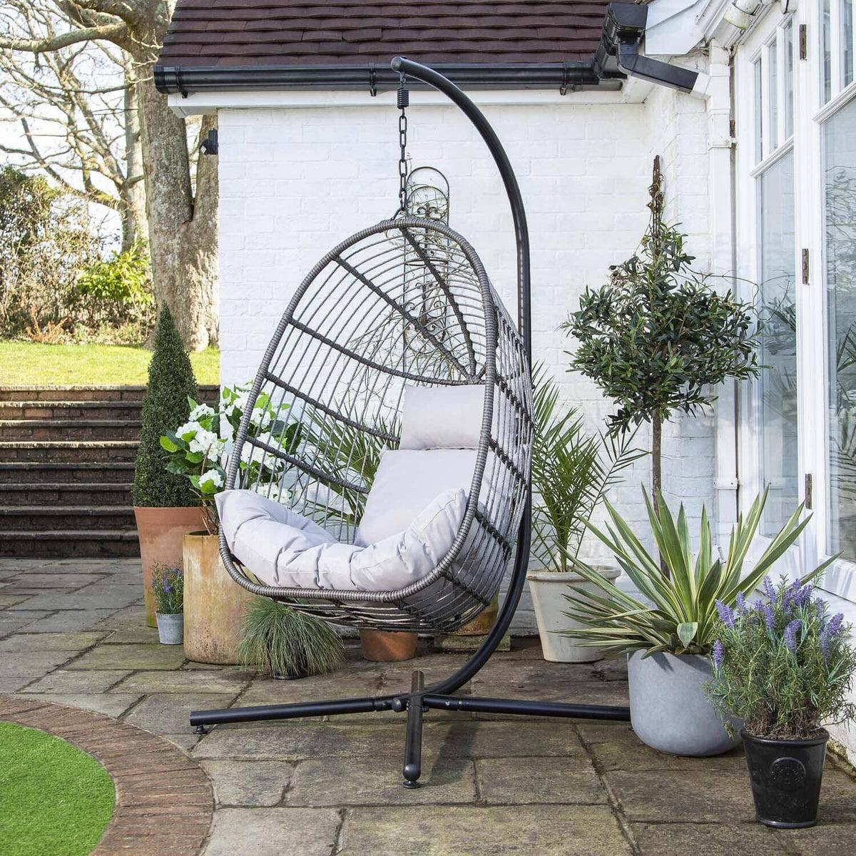 OUTLET - Wick Hanging Egg Chair - Dark Grey Rattan