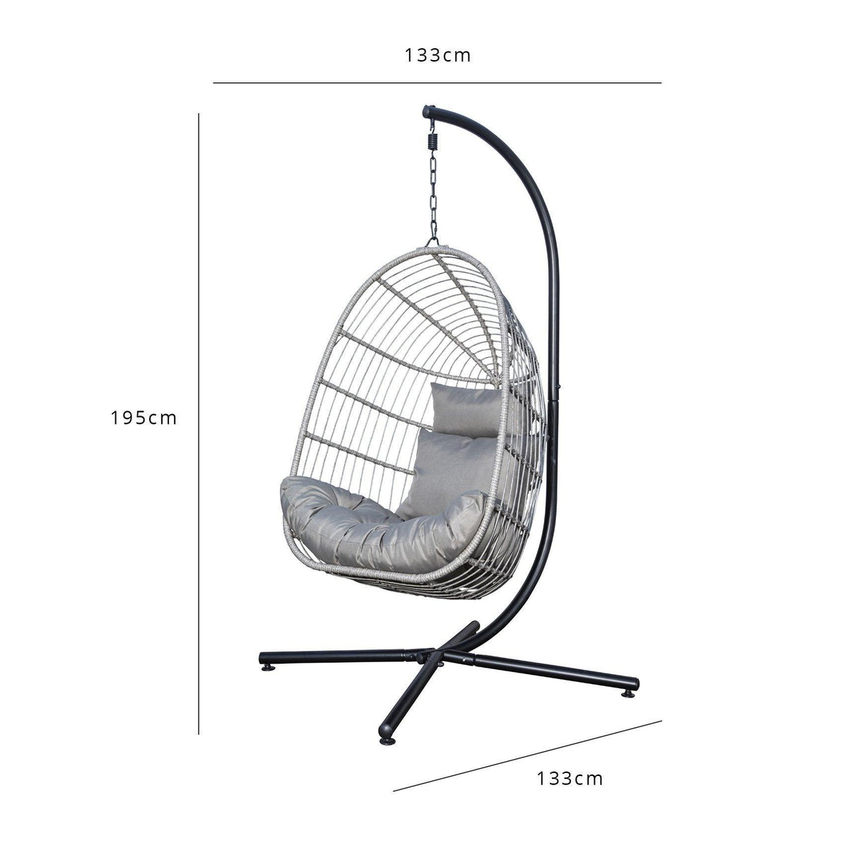 OUTLET - Wick Rattan Garden Hanging Egg Chair - Light Grey
