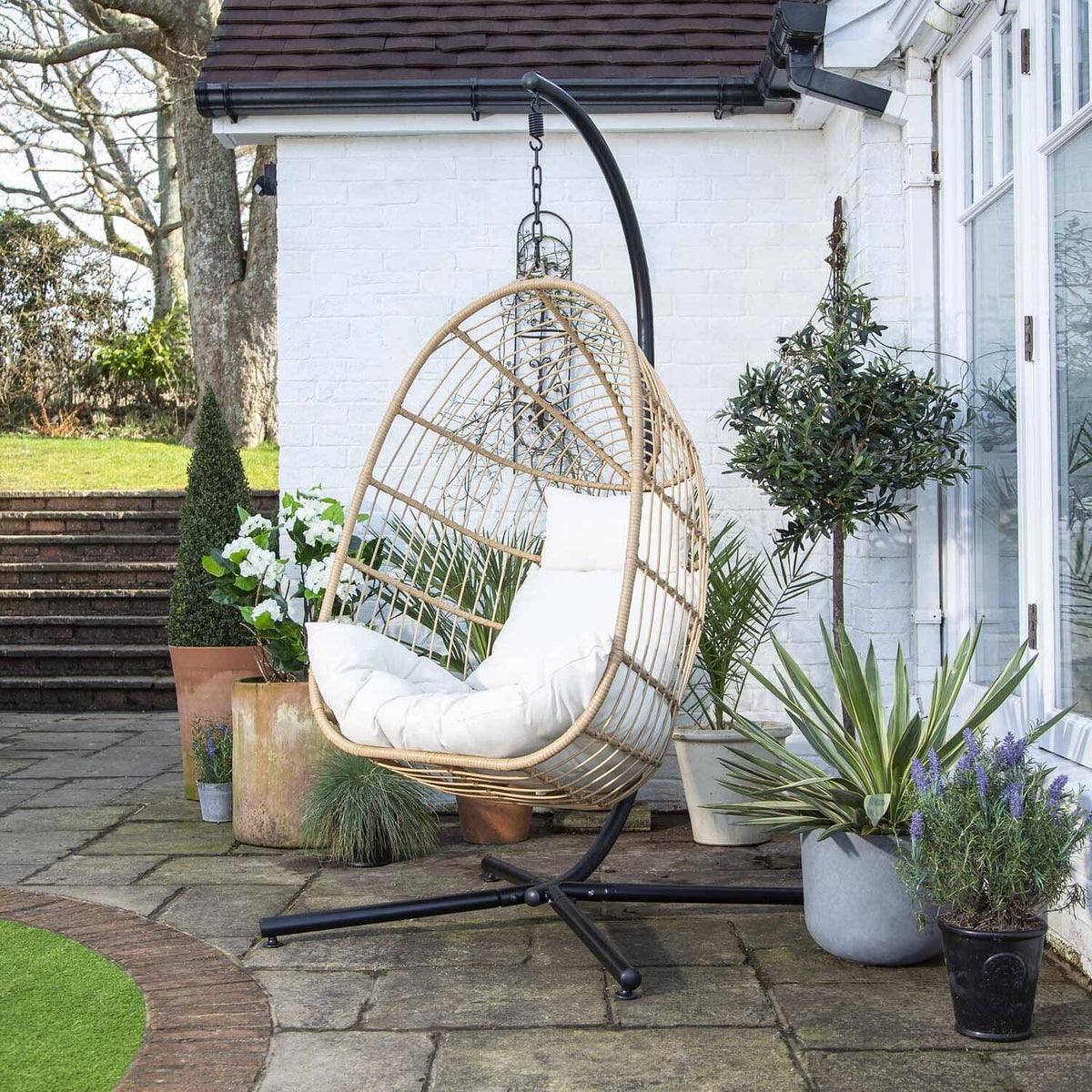 OUTLET - Wick Rattan Garden Hanging Egg Chair - Natural