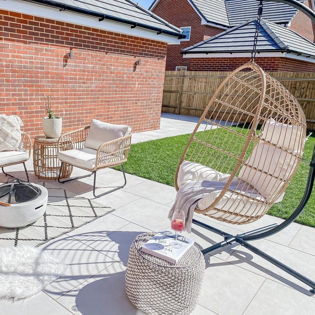OUTLET - Wick Rattan Garden Hanging Egg Chair - Natural