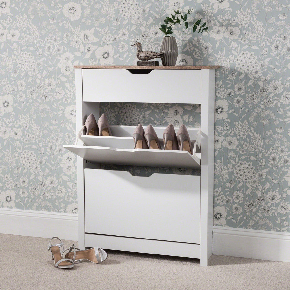 OUTLET - Windsor Shoe Cabinet - 3 Door - White