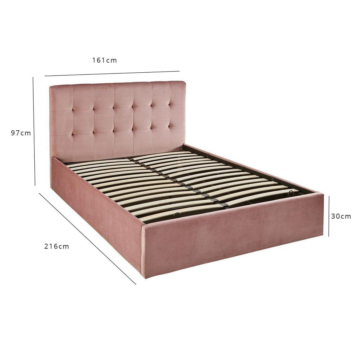 Outlet - Elle King Size Ottoman Bed - Pink Velvet