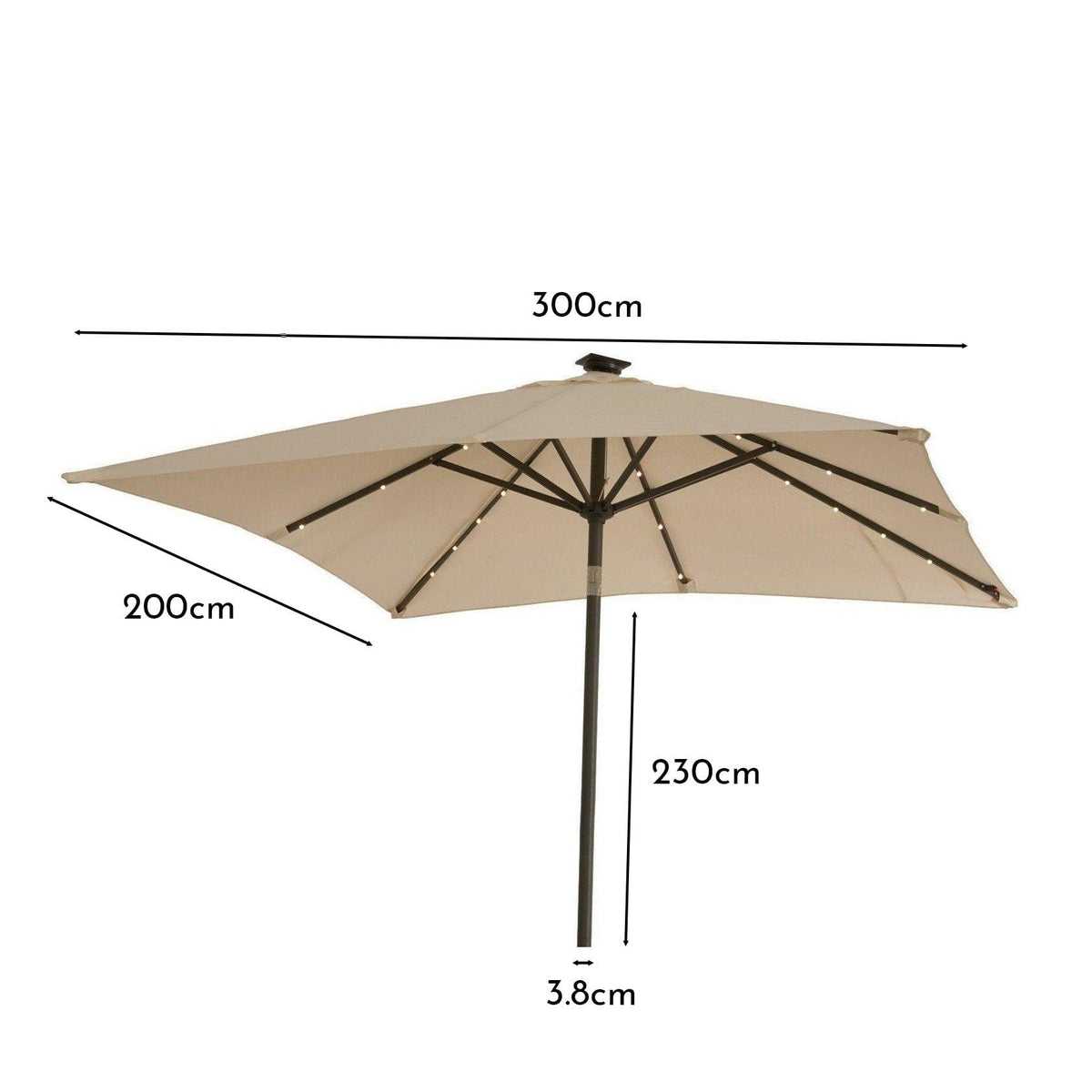 Cream LED Parasol - 2x3m Rectangle with Raincover
