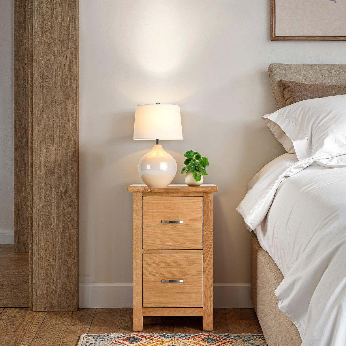 London Oak Slim Bedside Table