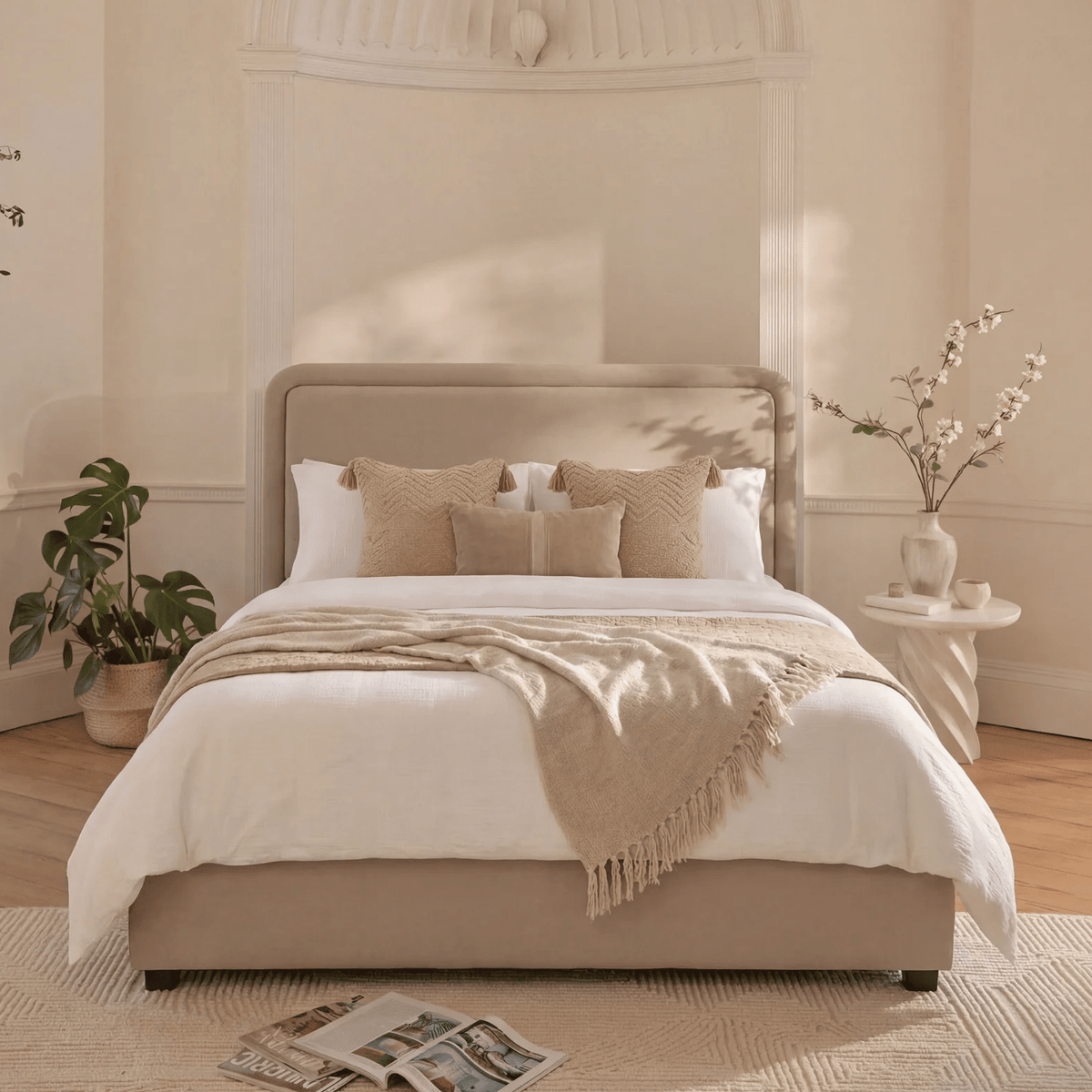 Robyn King Ottoman Bed - Soft Beige