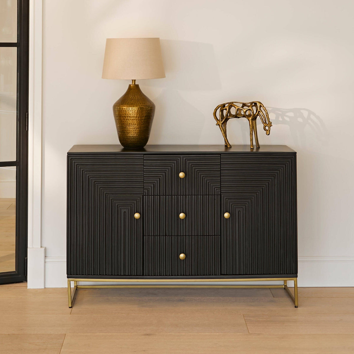 Rayna 2 Door 3 Drawer Large Sideboard - Jet Black