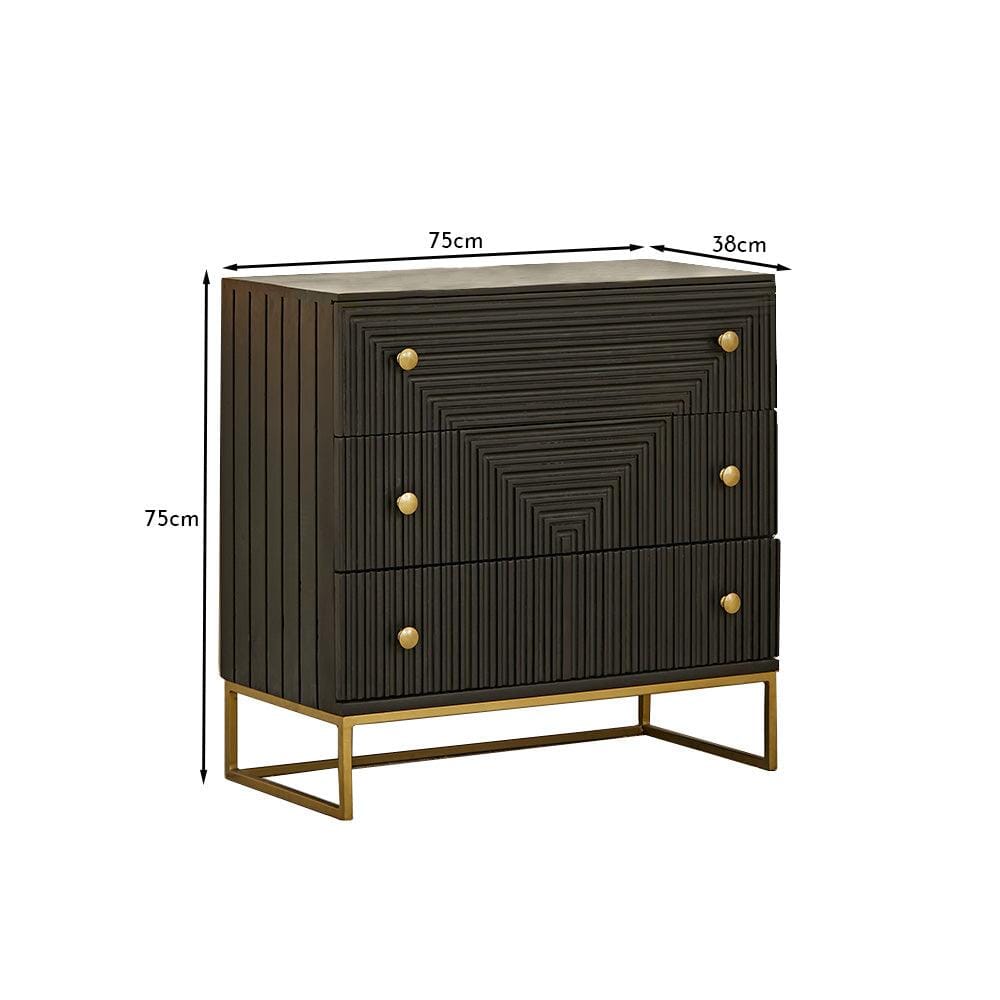 Rayna 3 Drawer Chest of Drawers - Jet Black