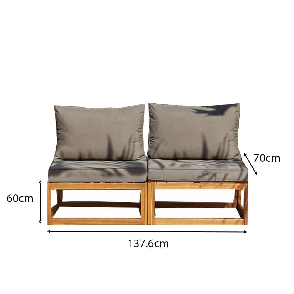Rowan 2 Seater Wooden Garden Armless Sofa - Grey
