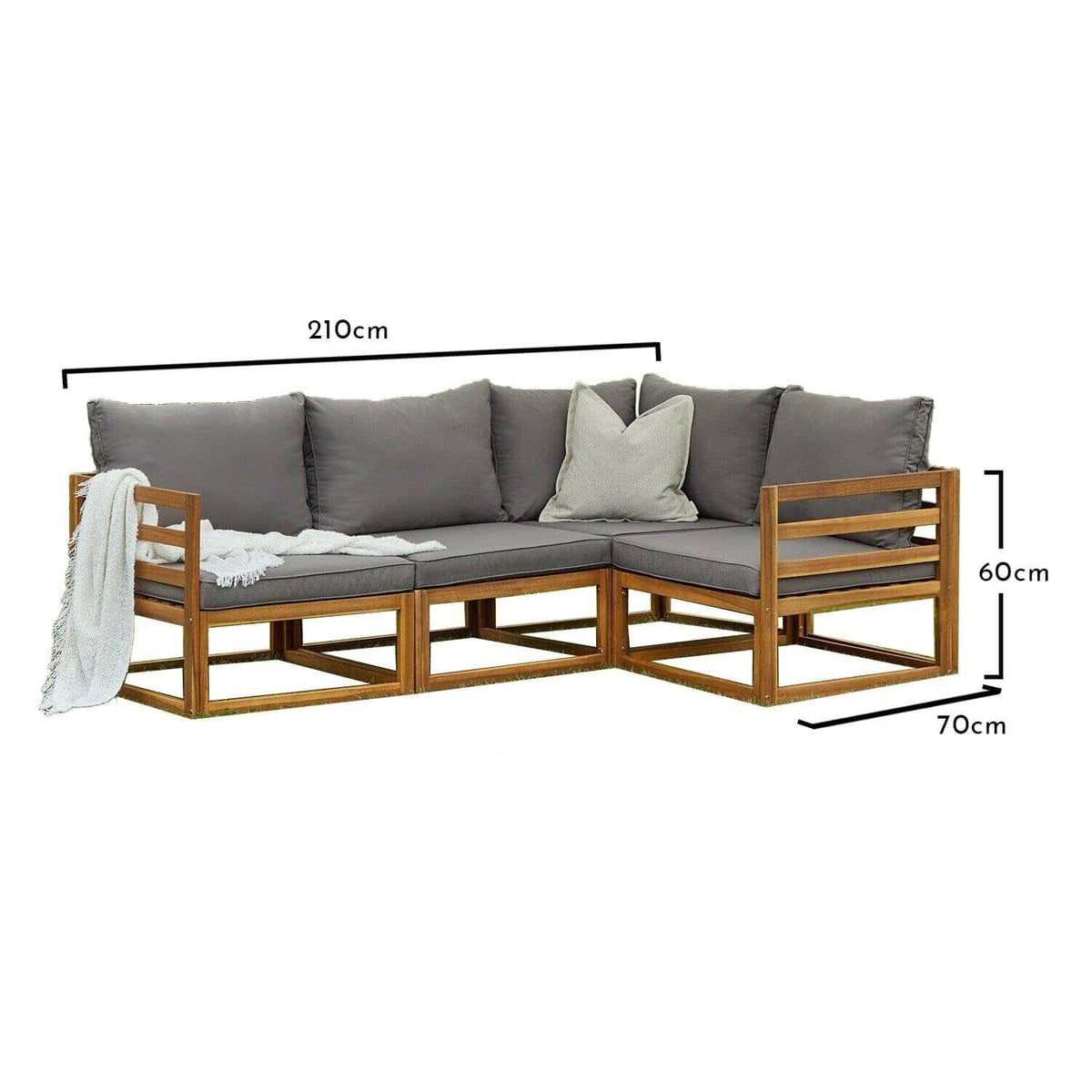 Rowan 4 Seater Wooden Garden Corner Sofa with Arms - Sand