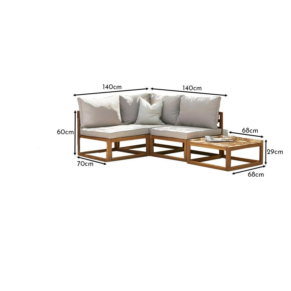 Rowan 4 Seater Wooden Garden Corner Sofa with Coffee Table - Sand