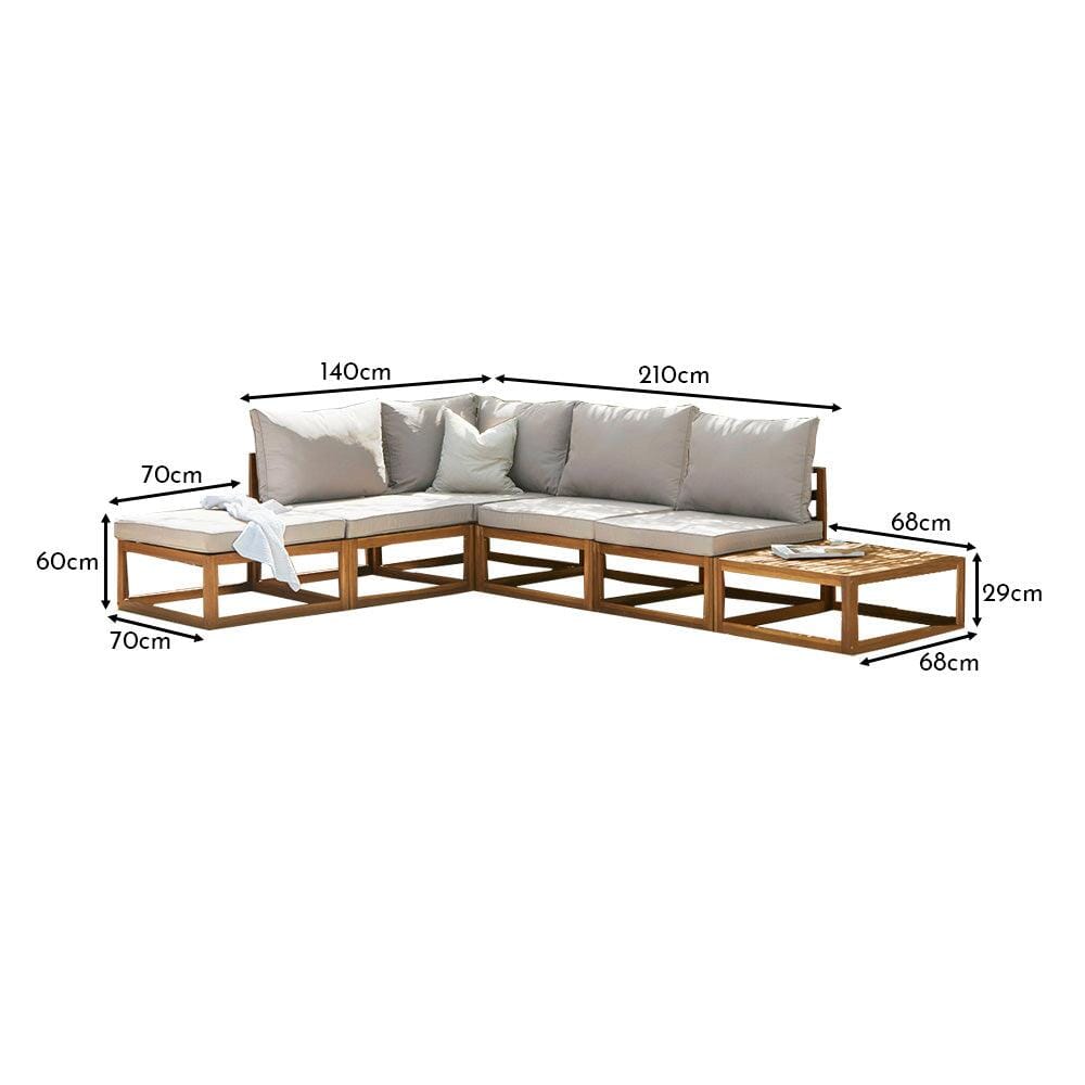 Rowan 5 Seater Wooden Garden Corner Sofa with Coffee Table - Sand