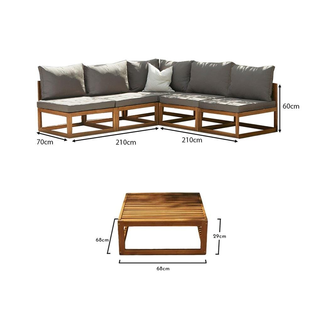 Rowan 5 Seater Wooden Garden Corner Sofa & Coffee Table