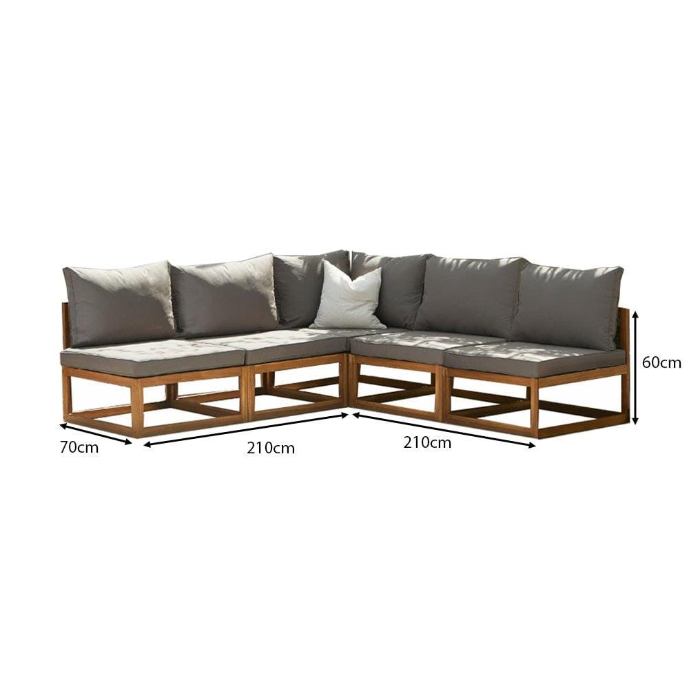 Rowan 5 Seater Wooden Garden Corner Armless Sofa - Grey