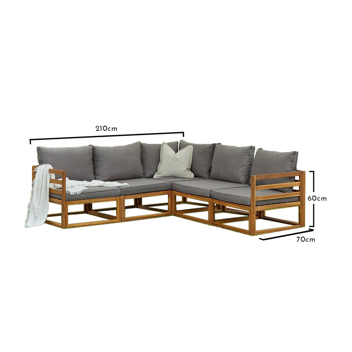 Rowan 5 Seater Wooden Garden Corner Sofa Set - Grey
