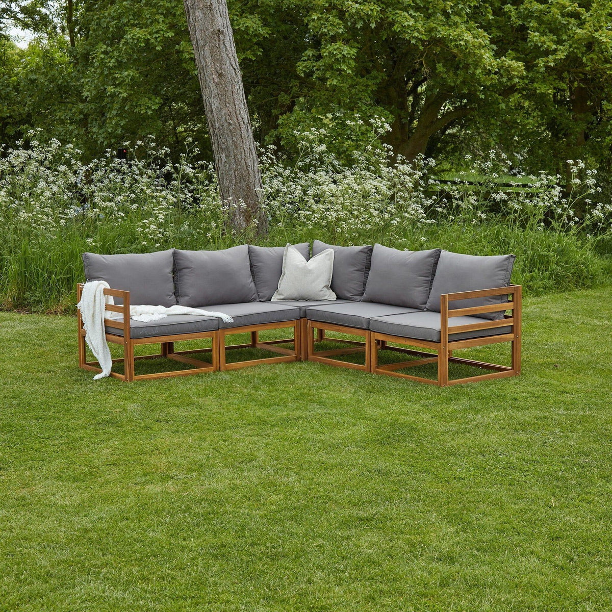 Rowan 5 Seater Wooden Garden Corner Sofa Set - Grey