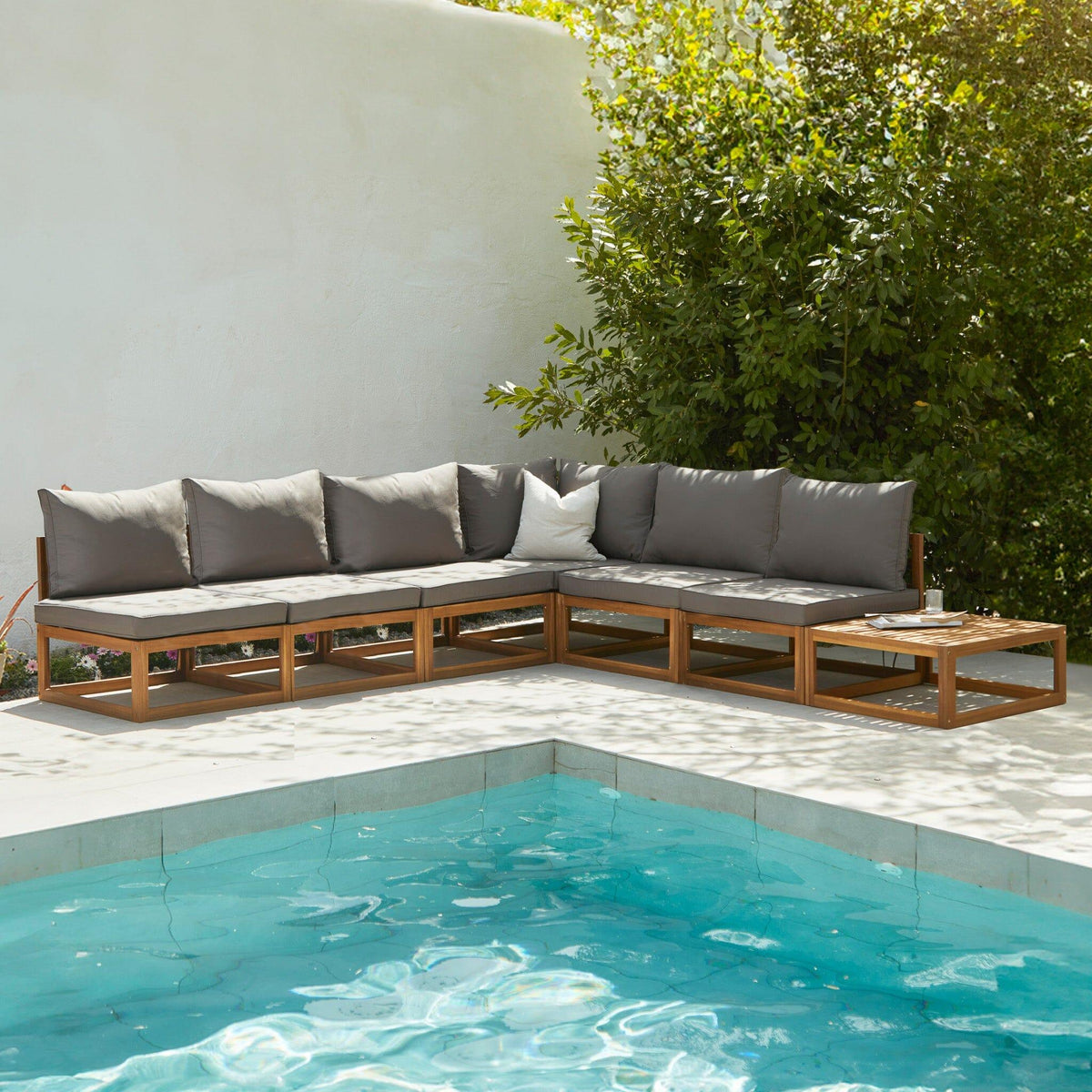 Rowan 6 Seater Wooden Garden Corner Sofa Set with Coffee Table - Grey