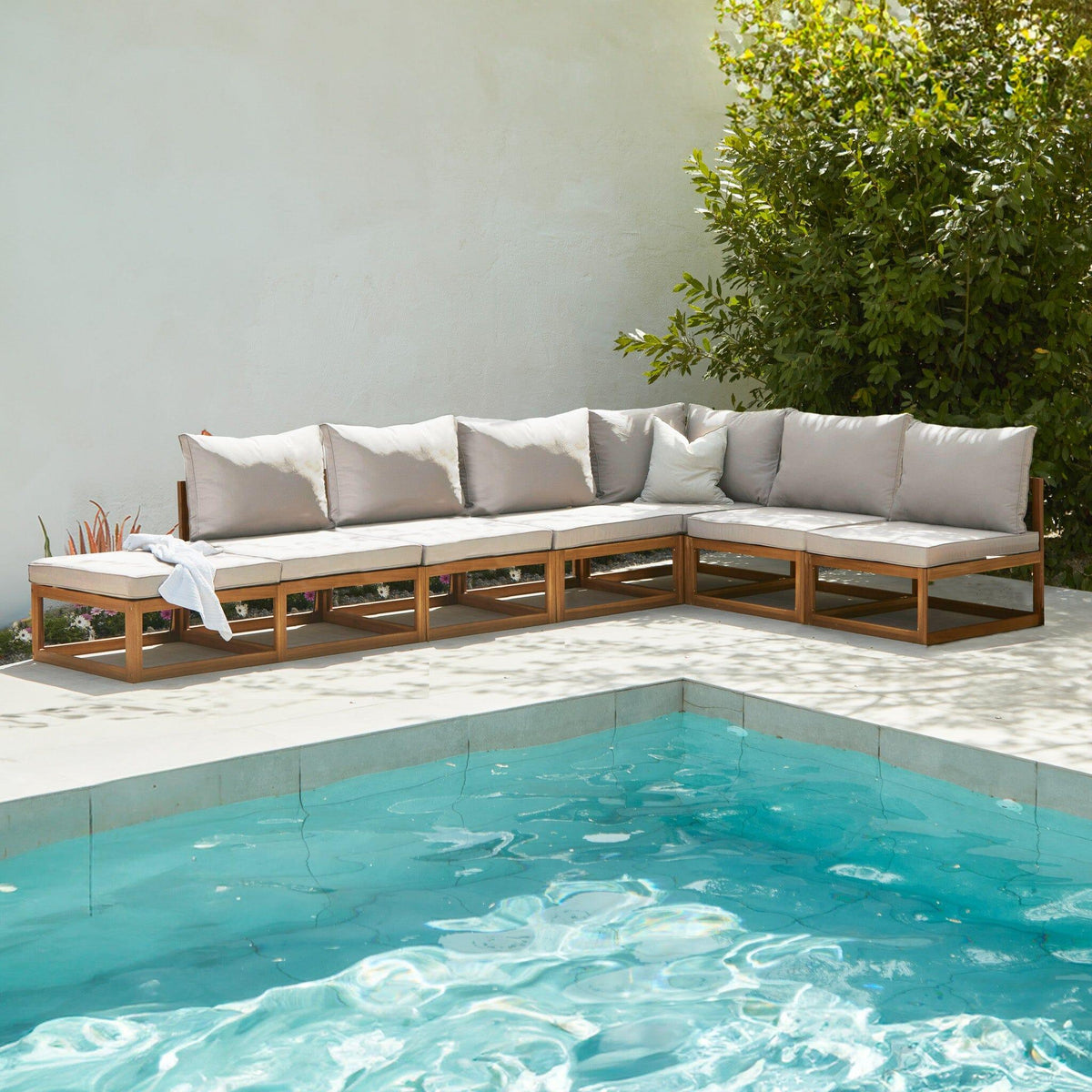 Rowan 7 Seater Wooden Garden Chaise Corner Sofa Set - Sand