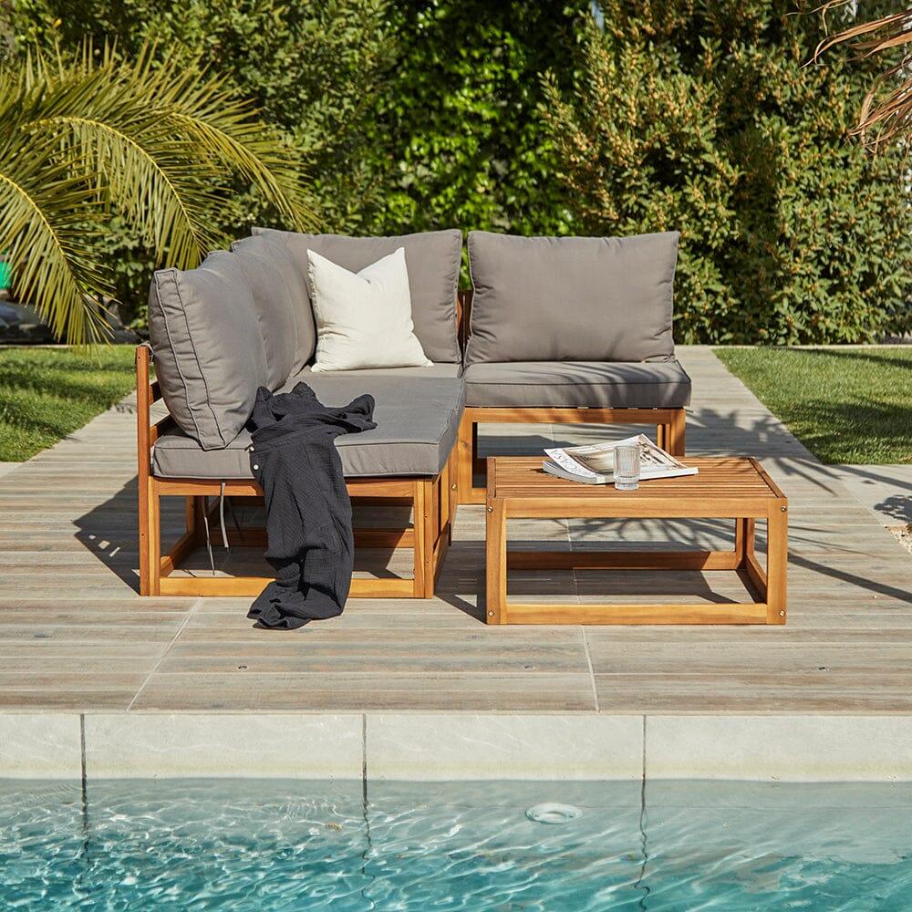 Rowan Grey 3 Seater Wooden Corner Sofa Set