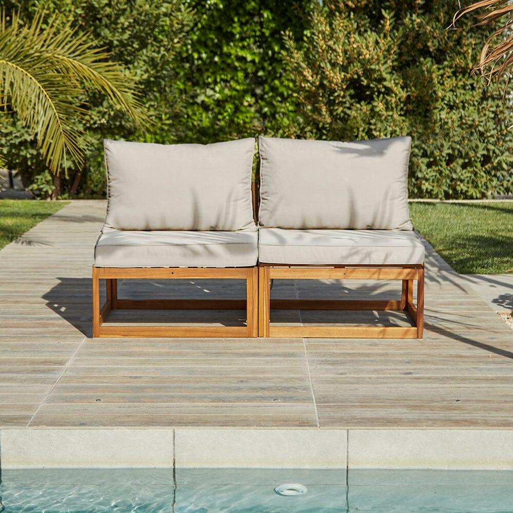 Rowan Wooden Garden 2 chairs with 2 Seater Sofa & Coffee Table - Sand