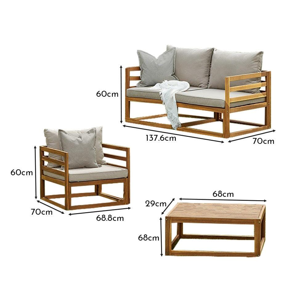 Rowan Wooden Garden Set with 2 Seater Sofa - 2 Armchairs with Coffee Table - Sand