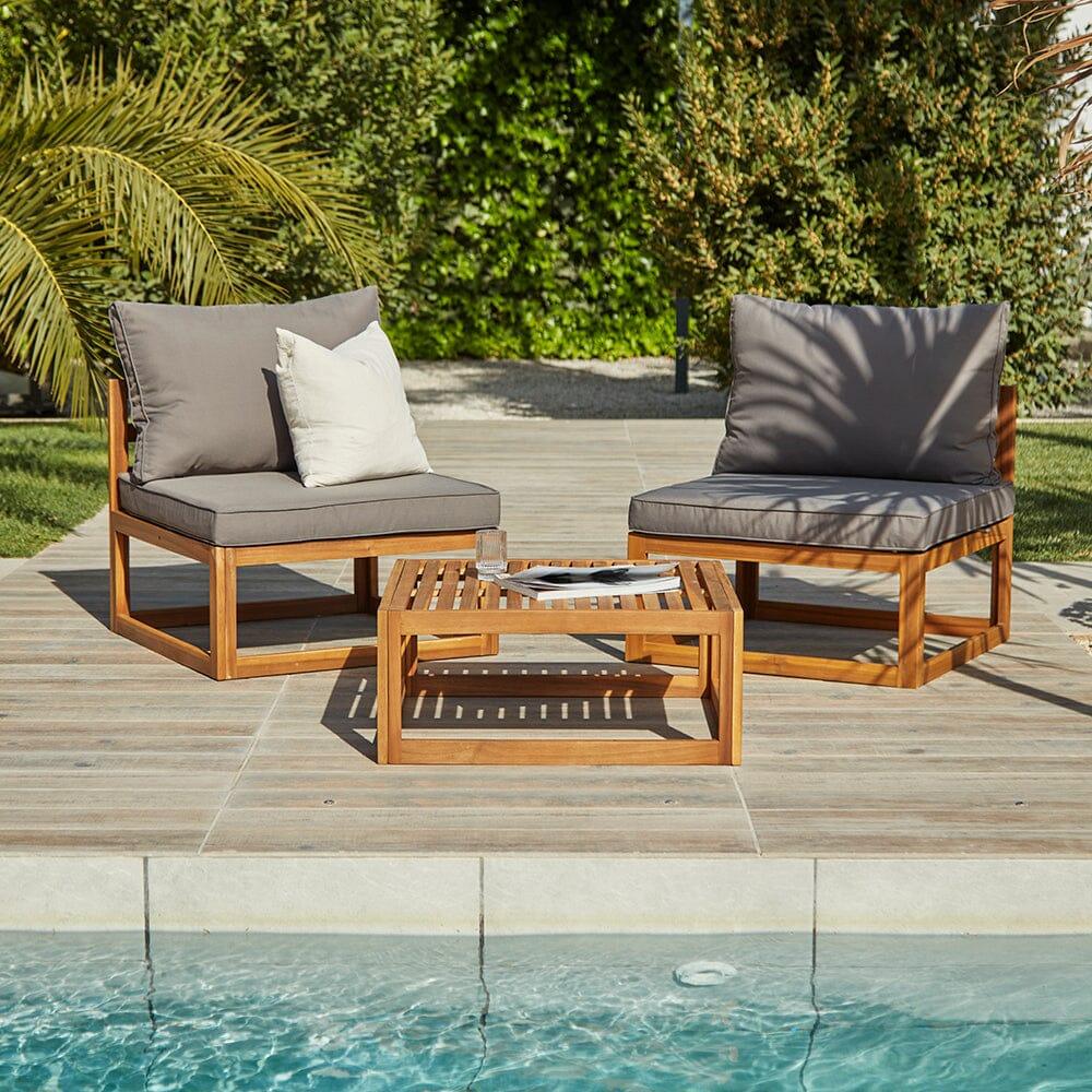 Rowan Wooden Garden Set with 2 Seater Sofa - 2 Chairs with Coffee Table - Grey
