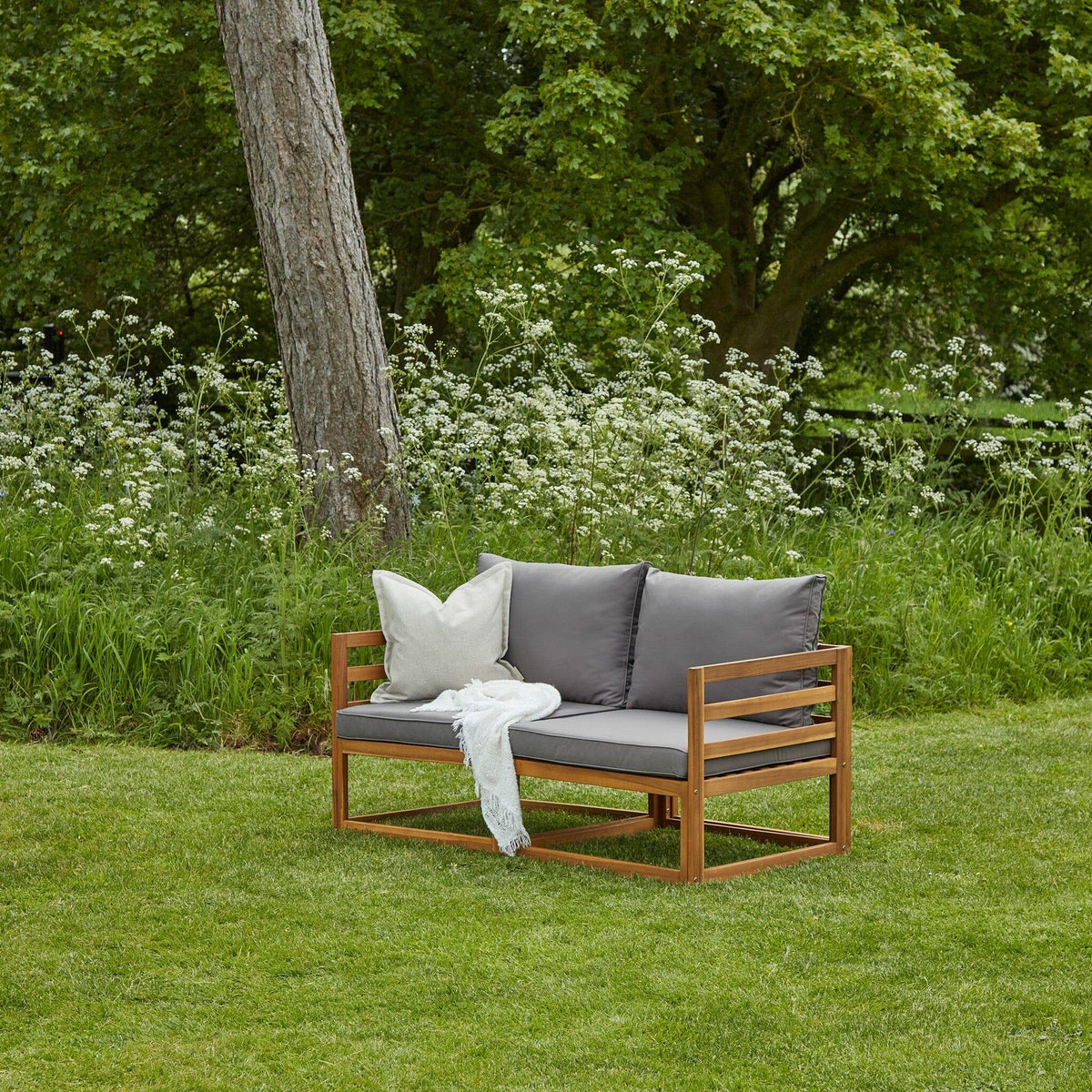 Rowan Wooden Garden Set with 2 Seater Sofa with Armchair & Coffee Table - Grey