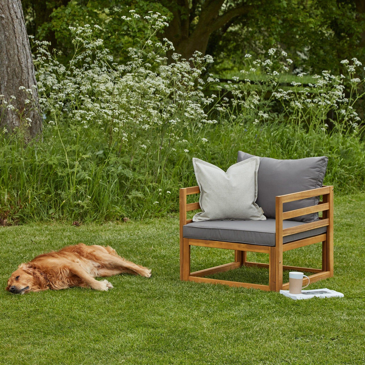 Rowan Wooden Garden Set with 2 Seater Sofa with Armchair & Coffee Table - Grey