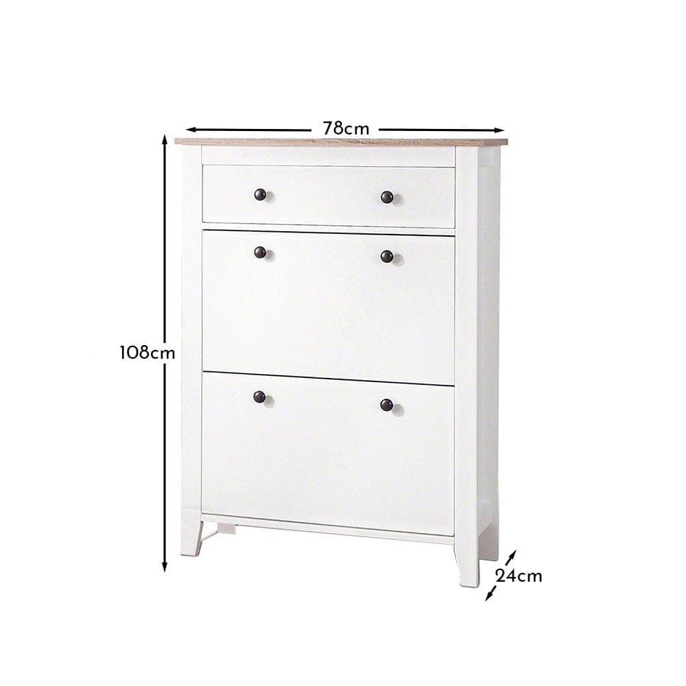 Sandhurst Shoe Cabinet - 3 Door - White & Oak Effect