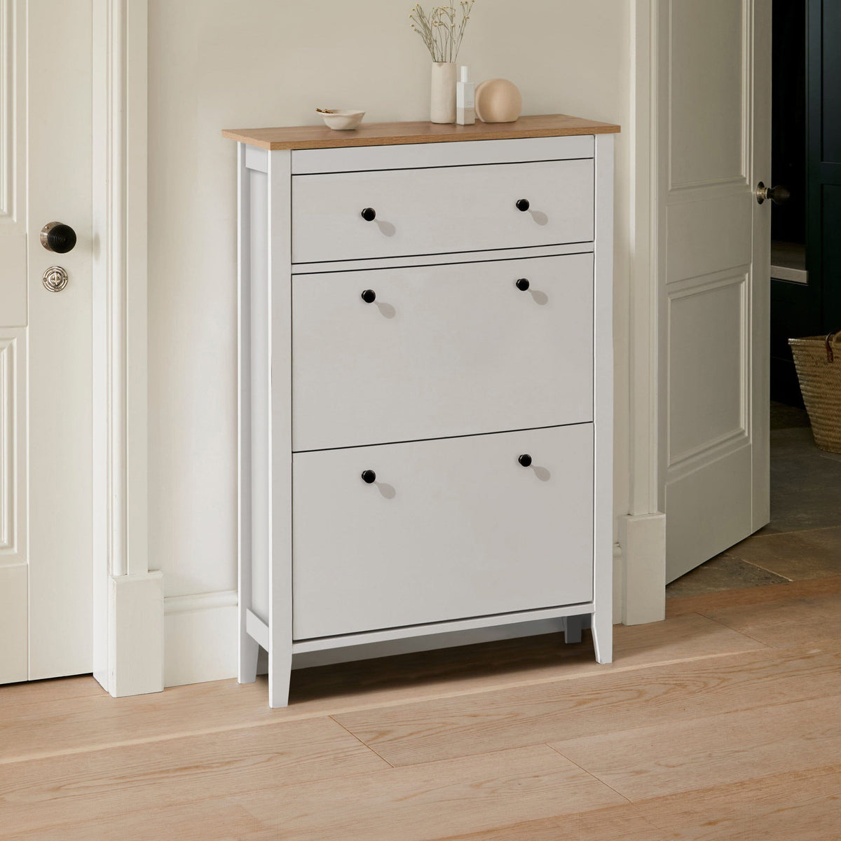 OUTLET - Sandhurst Shoe Cabinet - 3 Door - White & Oak Effect