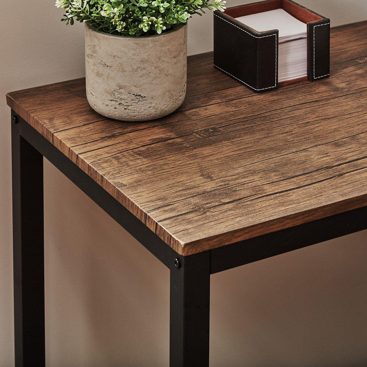 Sheffield Corner Desk - Black/Natural & Sheffield Faux Leather Chair - Brown