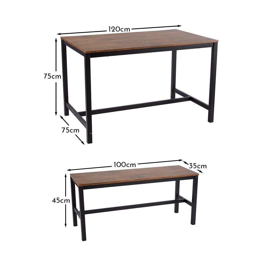 Sheffield Rich Oak Dining Table Set - 4 Seater - 2 Sheffield Benches - Matte Black Legs