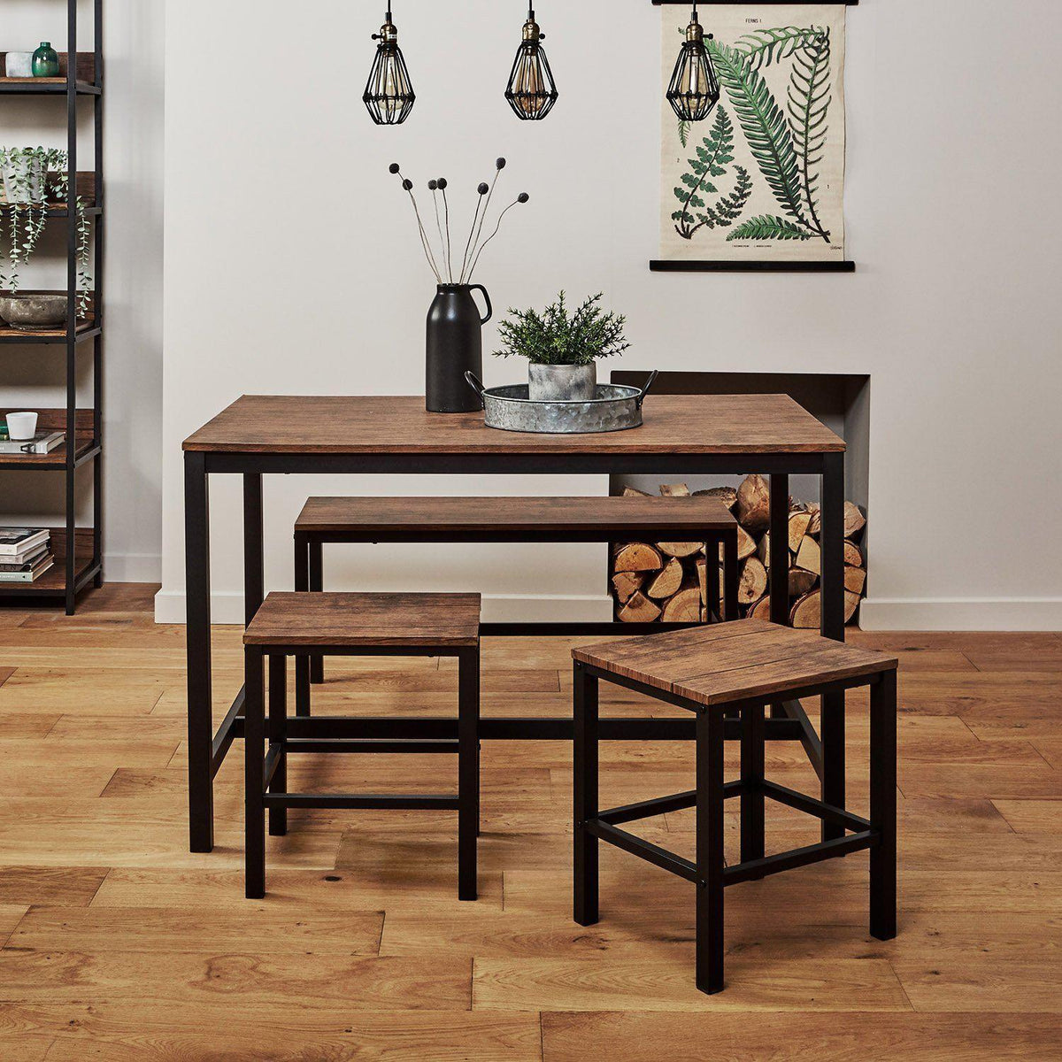 Sheffield Industrial Wood Dining Table - Black Metal Legs