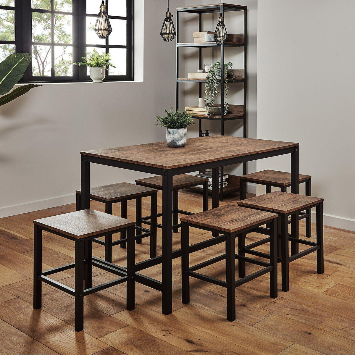 Sheffield Industrial Wood Dining Table - Black Metal Legs