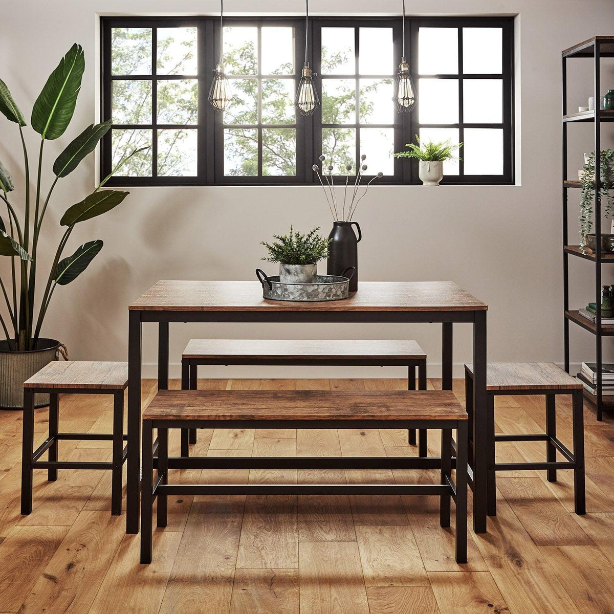 Sheffield Industrial Wood Dining Table - Black Metal Legs